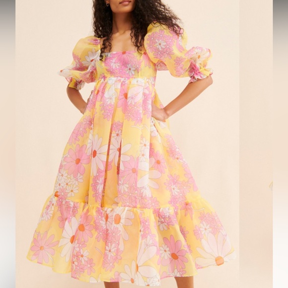 Selkie Dresses & Skirts - New Selkie x Anthropologie Floral Flowers French Puff Dress Sz M Yellow
